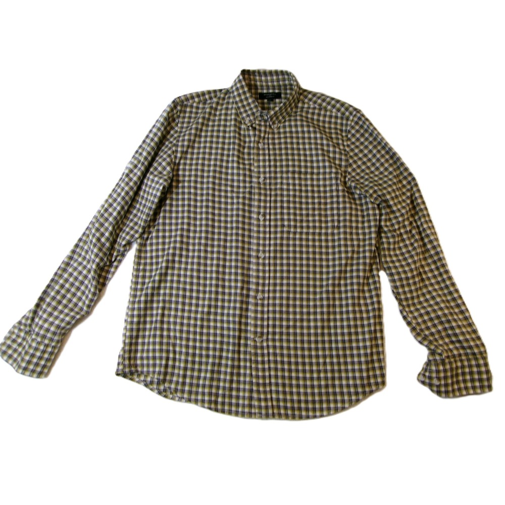 Banana Republic Mens Plaid Button Down‎ Shirt Black Fern Green 542377-19 Medium